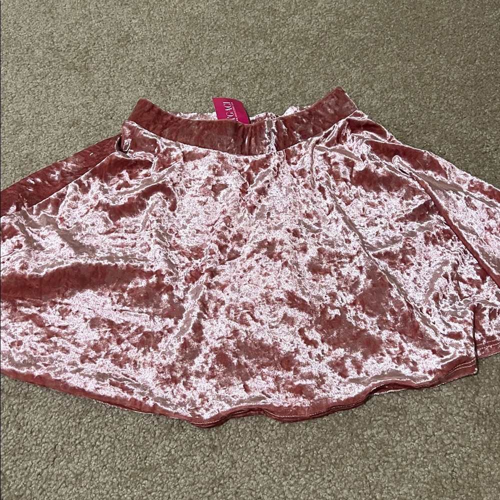 a'gaci Crushed Velvet Rose Pink Skater Skirt